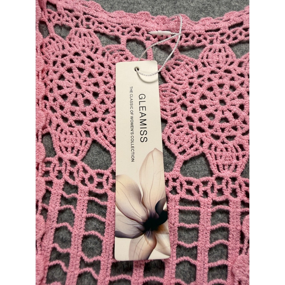 GLEAMISS Crochet Vest Women One Size Pink Boho Open Knit Front Tie Layering - Picture 6 of 11